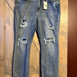 Judy Blue Distressed Straight Leg Jeans - Blue